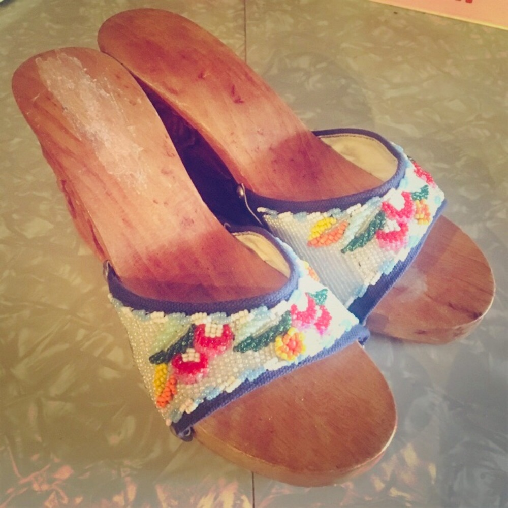 Vintage wooden beaded heels